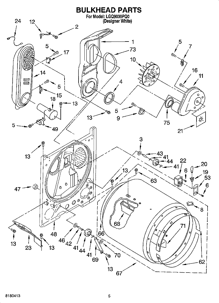 BULKHEAD PARTS Diagram and Parts List for LGQ9030PQ0  Whirlpool Dryer