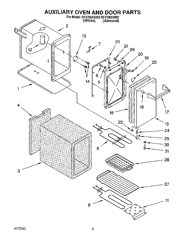 AUXILIARY OVEN AND DOOR Diagram and Parts List for RF4700XWN2  Whirlpool Range