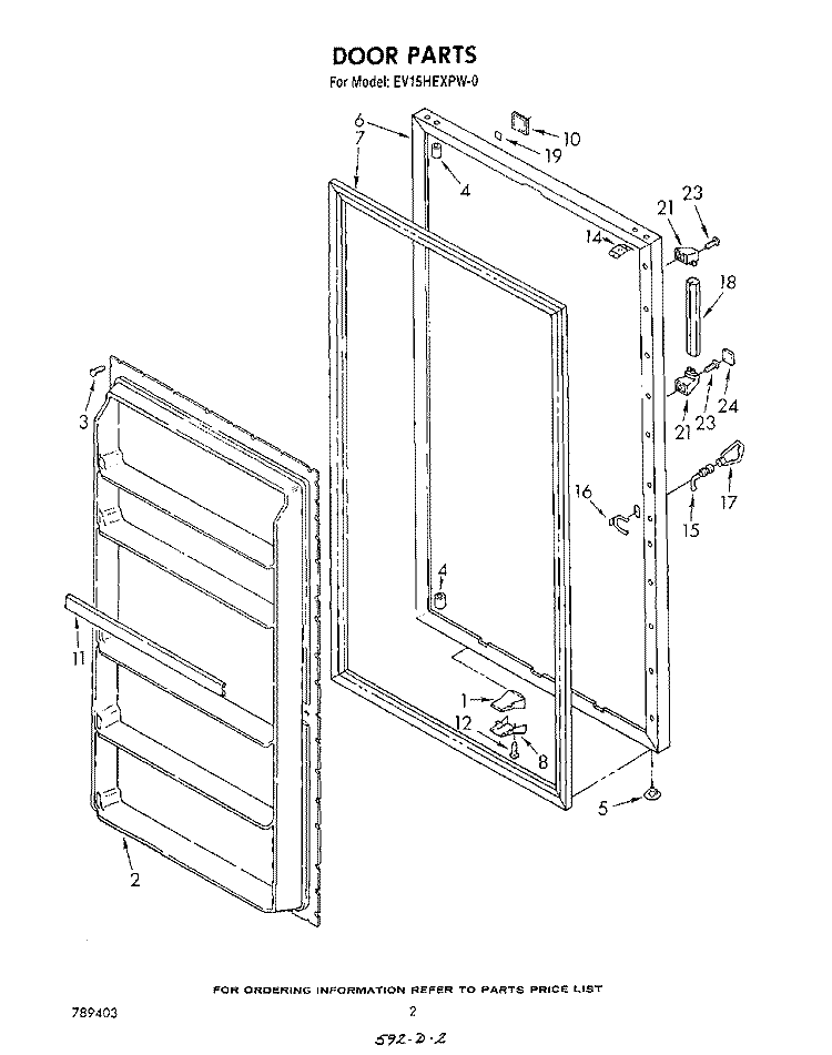 DOOR , LIT/OPTIONAL Diagram and Parts List for EV15HEXPW0  Whirlpool Freezer