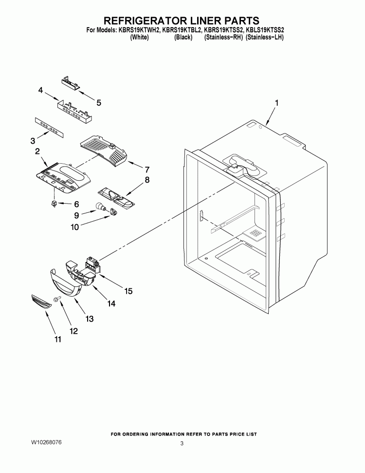 REFRIGERATOR LINER PARTS Diagram and Parts List for KBRS19KTBL2  KitchenAid Refrigerator