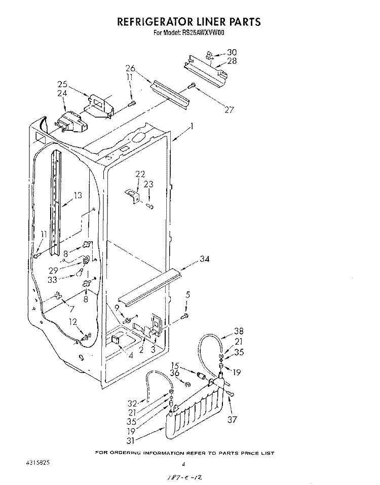 REFRIGERATOR LINER Diagram and Parts List for RS25AWXVW00  Roper Refrigerator