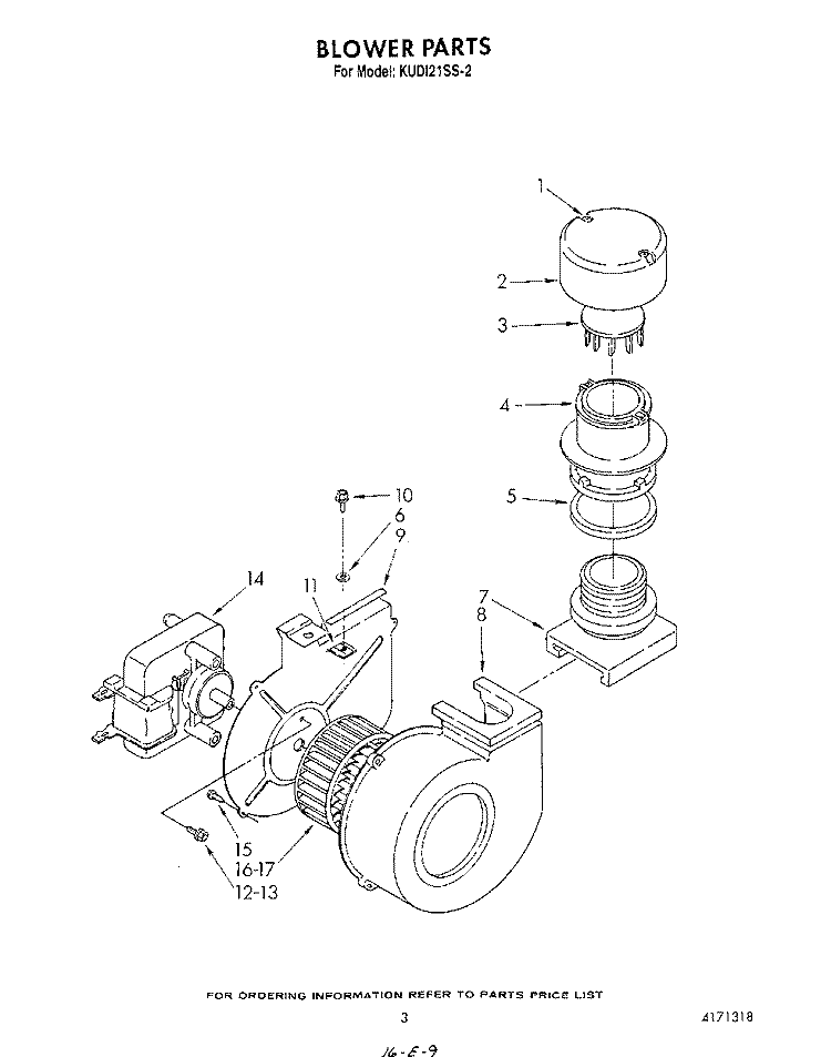 BLOWER Diagram and Parts List for KUDI21SS2  KitchenAid Dishwasher