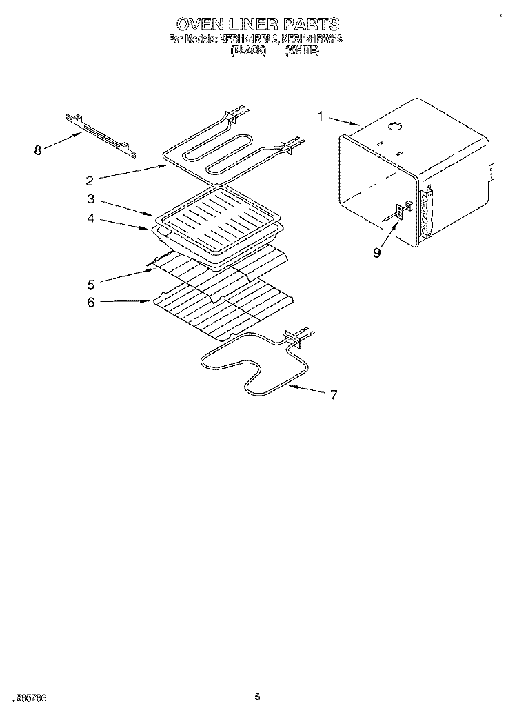 OVEN LINER Diagram and Parts List for KEBI141BWH3  KitchenAid Wall Oven