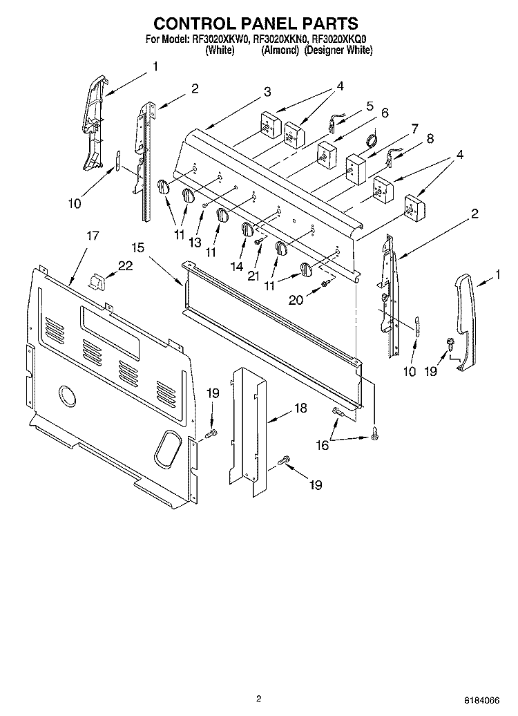 CONTROL PANEL Diagram and Parts List for RF3020XKN0  Whirlpool Range