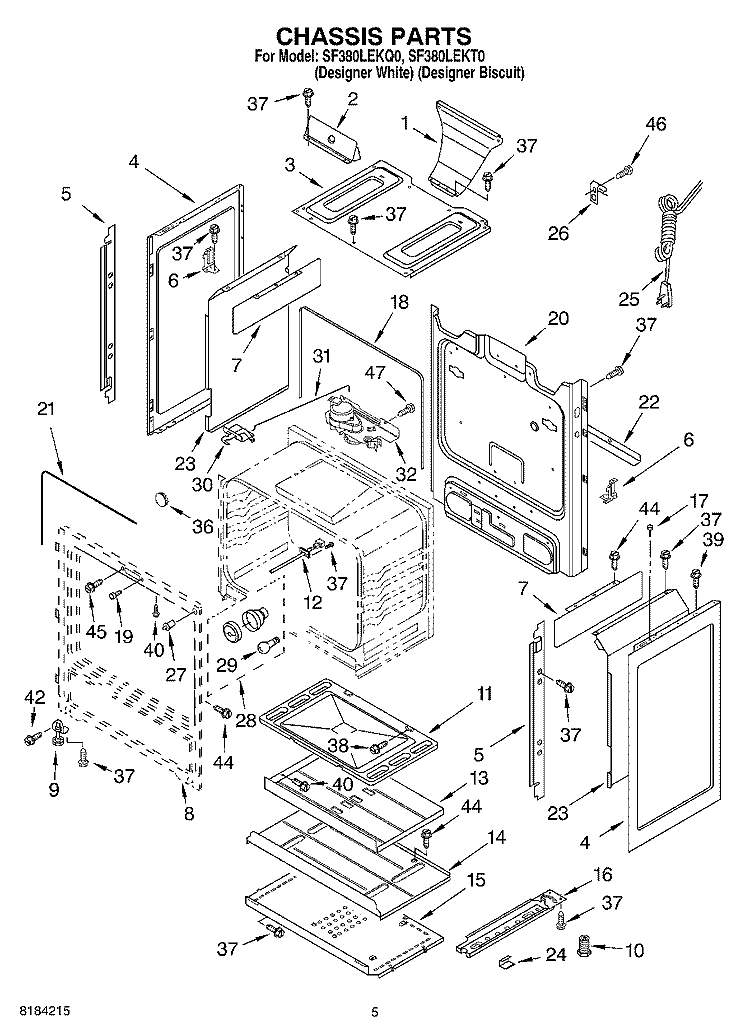 CHASSIS Diagram and Parts List for SF380LEKQ0  Whirlpool Range