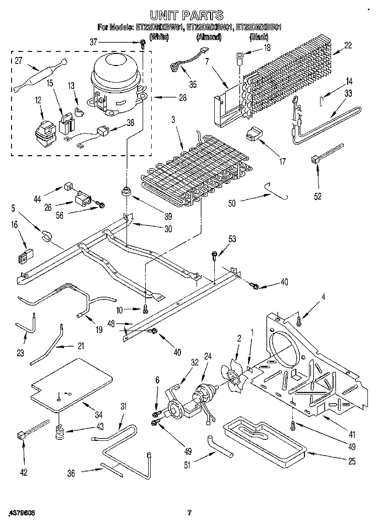 UNIT Diagram and Parts List for ET22DMXBB01  Whirlpool Refrigerator
