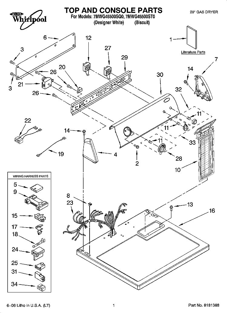 TOP AND CONSOLE PARTS Diagram and Parts List for 7MWG45500ST0  Whirlpool Dryer