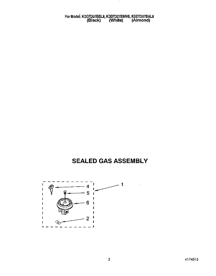 SEALED GAS ASSEMBLY Diagram and Parts List for KDDT207BBL8  KitchenAid Range
