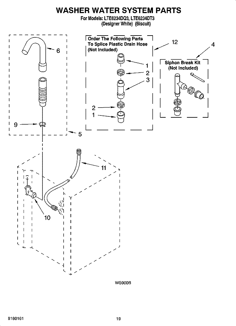 WASHER WATER SYSTEM PARTS Diagram and Parts List for LTE6234DQ3  Whirlpool Washer Dryer Combo