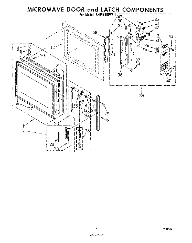 MICROWAVE DOOR AND LATCH , LIT/OPTIONAL Diagram and Parts List for RHM988PW1  Whirlpool Range