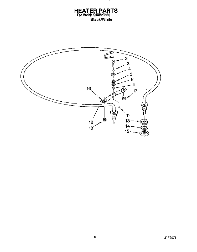 HEATER Diagram and Parts List for KUDB23HB0  KitchenAid Dishwasher