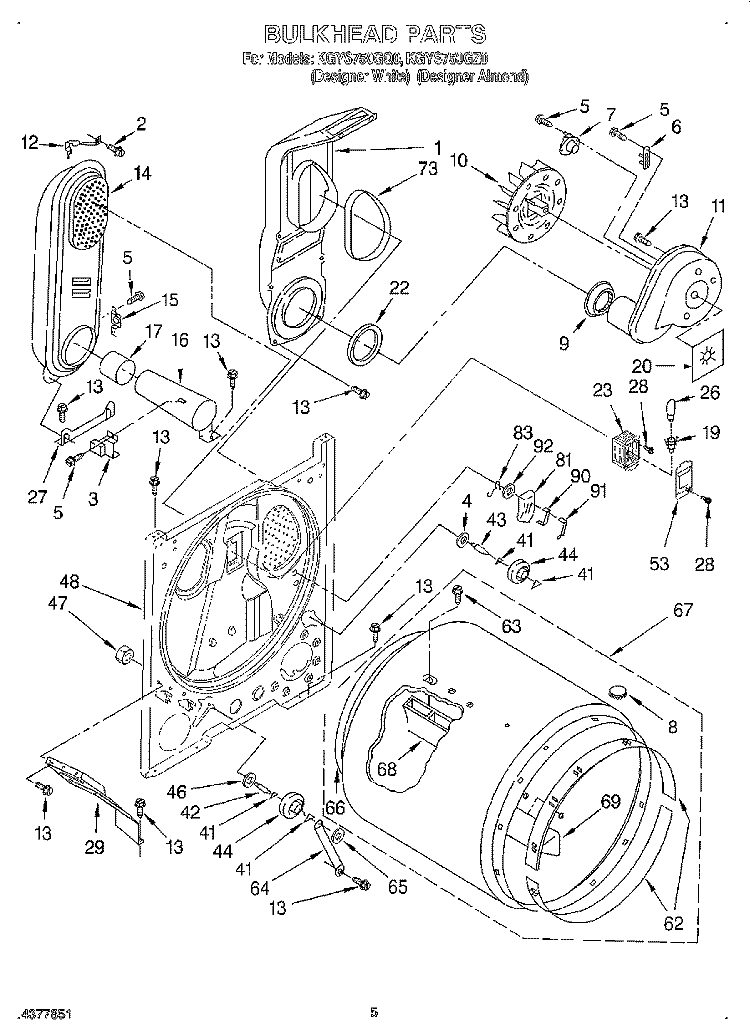 BULKHEAD Diagram and Parts List for KGYS750GQ0  KitchenAid Dryer