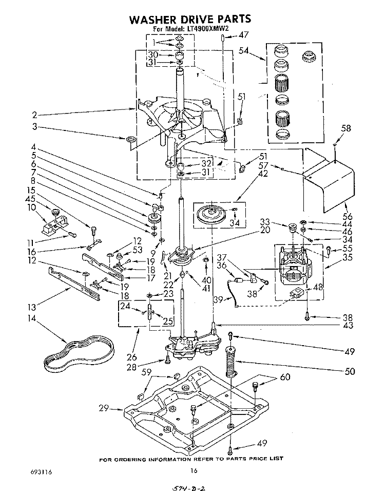 WASHER DRIVE Diagram and Parts List for LT4900XMW2  Whirlpool Washer Dryer Combo