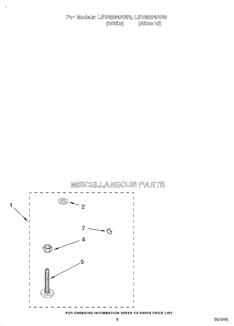 MISCELLANEOUS Diagram and Parts List for LSV6234AW0  Whirlpool Washer