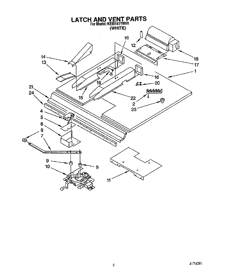 LATCH AND VENT Diagram and Parts List for KEBI141YWH1  KitchenAid Wall Oven