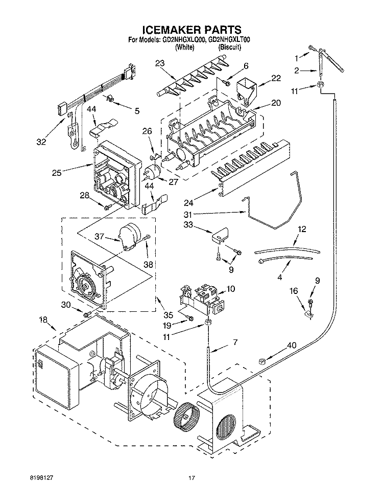 ICEMAKER Diagram and Parts List for GD2NHGXLQ00  Whirlpool Refrigerator