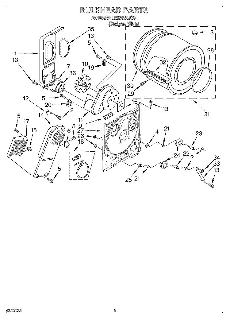 SECTION Diagram and Parts List for LER3624JQ0  Whirlpool Dryer