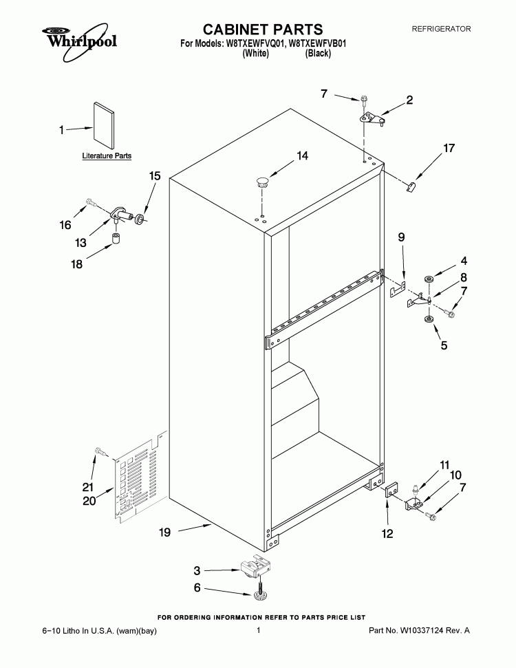 CABINET PARTS Diagram and Parts List for W8TXEWFVB01  Whirlpool Refrigerator