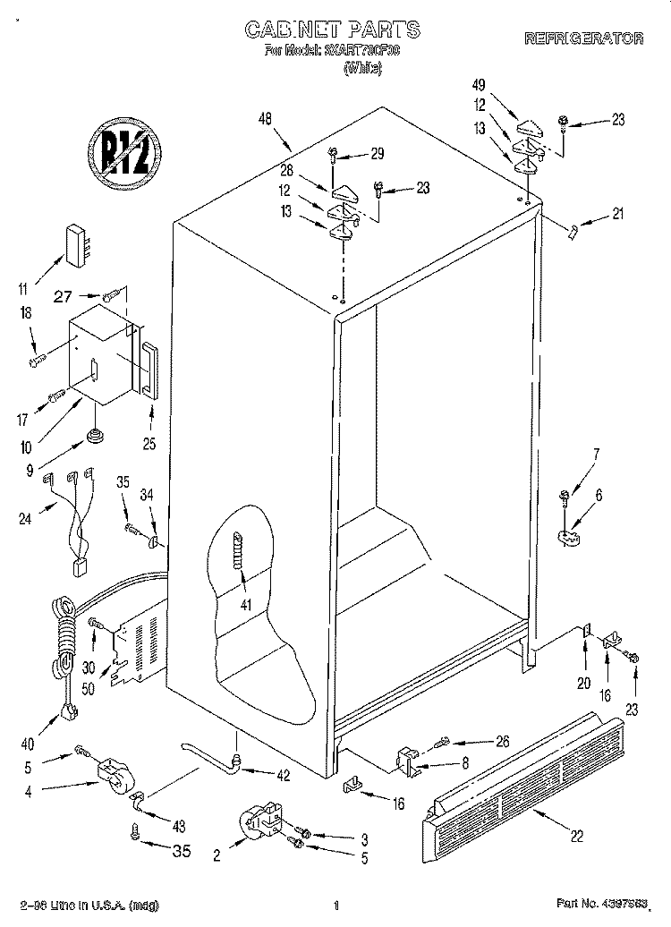 CABINET Diagram and Parts List for 3XART700F00  Whirlpool Refrigerator