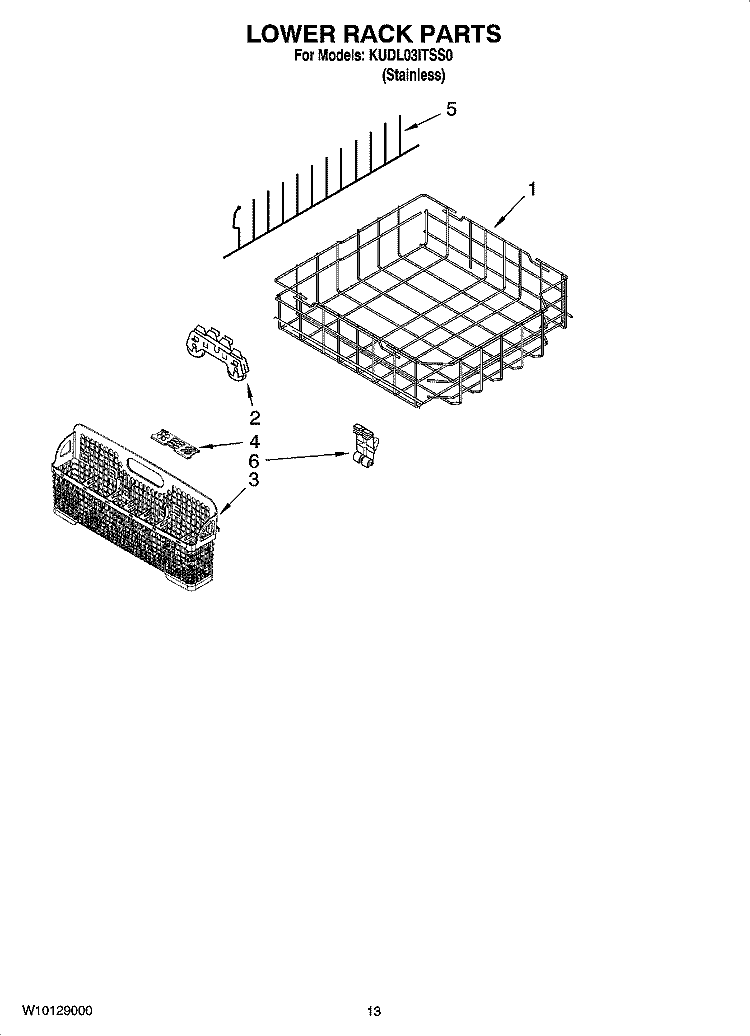 LOWER RACK PARTS, OPTIONAL PARTS (NOT INCLUDED) Diagram and Parts List for KUDL03ITSS0  KitchenAid Dishwasher