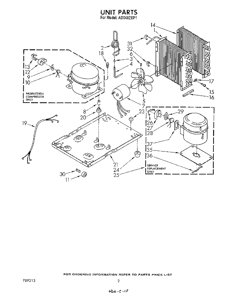 SECTION Diagram and Parts List for AD0482XP1  Whirlpool Dehumidifier
