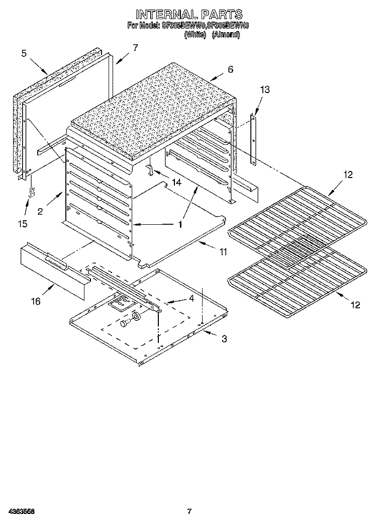 INTERNAL Diagram and Parts List for SF305BEWW0  Whirlpool Range