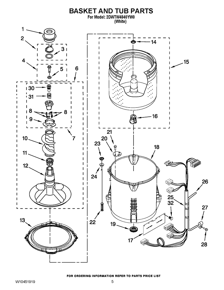 BASKET AND TUB PARTS Diagram and Parts List for 2DWTW4840YW0  Whirlpool Washer