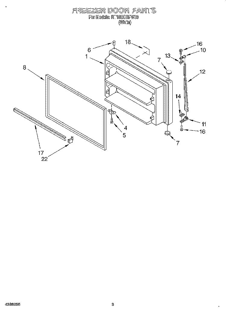 FREEZER DOOR Diagram and Parts List for RT18ECRFW03  Roper Refrigerator