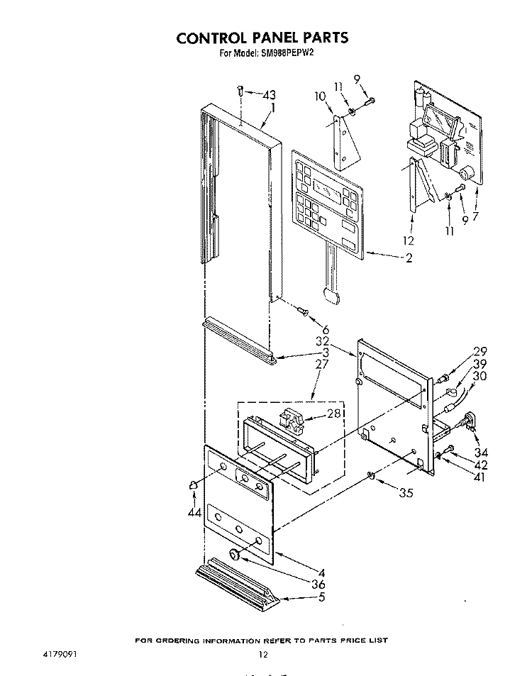 CONTROL PANEL Diagram and Parts List for SM988PEPW2  Whirlpool Range