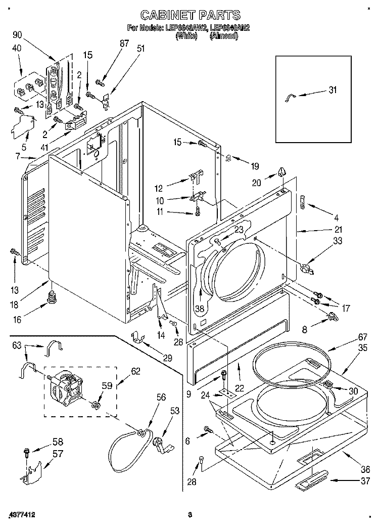 SECTION Diagram and Parts List for LEP6646AW2  Whirlpool Dryer
