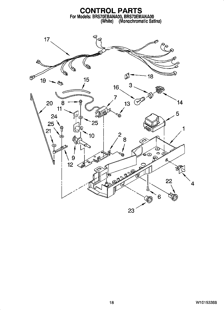 CONTROL PARTS Diagram and Parts List for BRS70EMANA00  Whirlpool Refrigerator