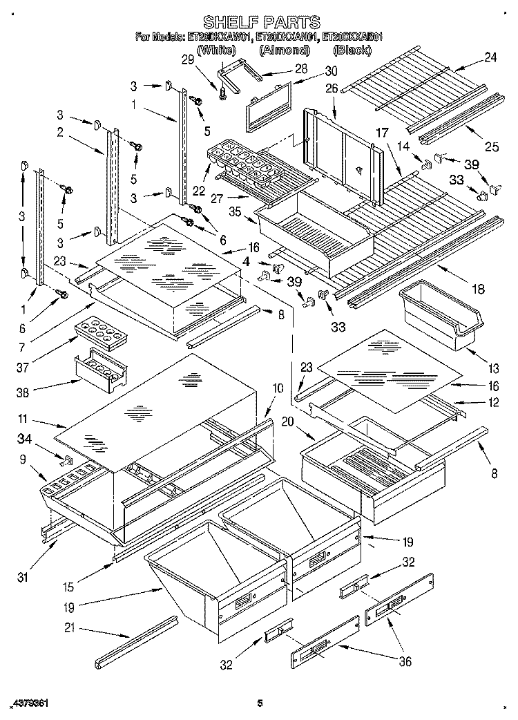 SHELF, LIT/OPTIONAL Diagram and Parts List for ET20DKXAB01  Whirlpool Refrigerator