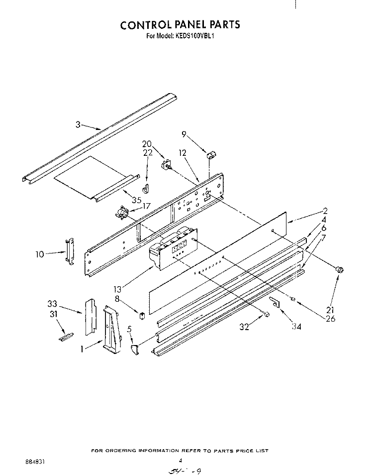 CONTROL PANEL Diagram and Parts List for KEDS100VBL1  KitchenAid Range