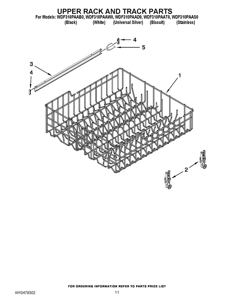 UPPER RACK AND TRACK PARTS Diagram and Parts List for WDF310PAAD0  Whirlpool Dishwasher