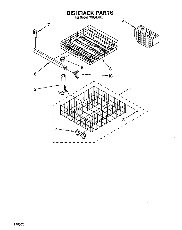 DISHRACK Diagram and Parts List for WU3006X5  Roper Dishwasher