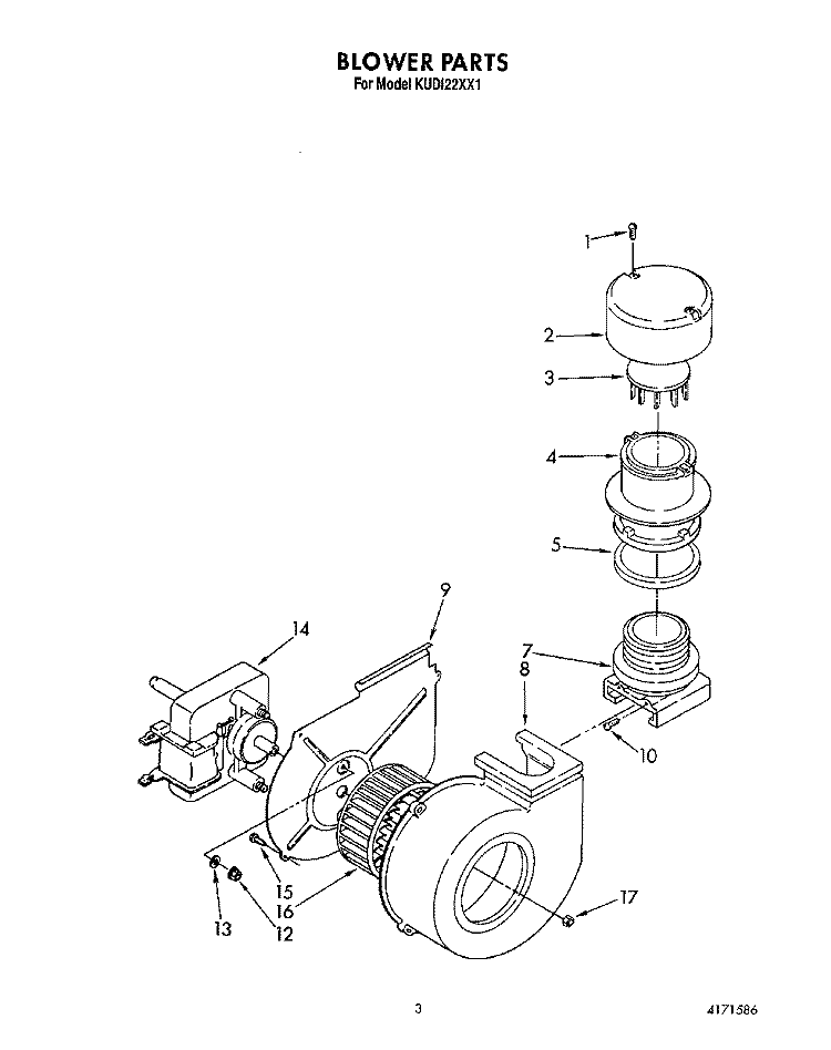 BLOWER Diagram and Parts List for KUDI22XX1  KitchenAid Dishwasher