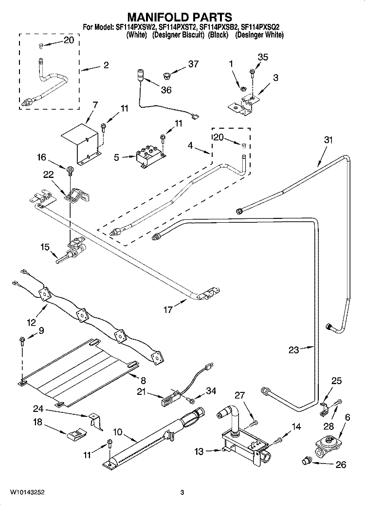 MANIFOLD PARTS Diagram and Parts List for SF114PXSQ2  Whirlpool Range