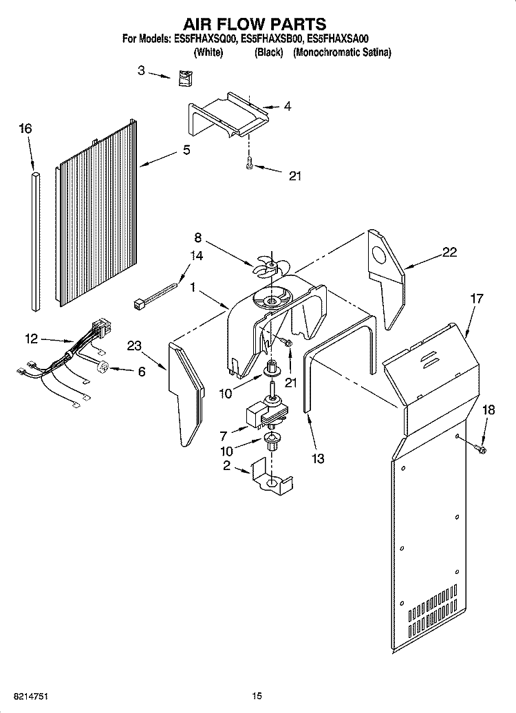 AIR FLOW PARTS Diagram and Parts List for ES5FHAXSQ00  Whirlpool Refrigerator