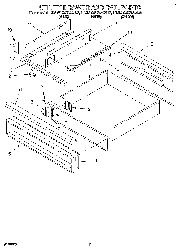 UTILITY DRAWER AND RAIL Diagram and Parts List for KDDT207BAL9  KitchenAid Range