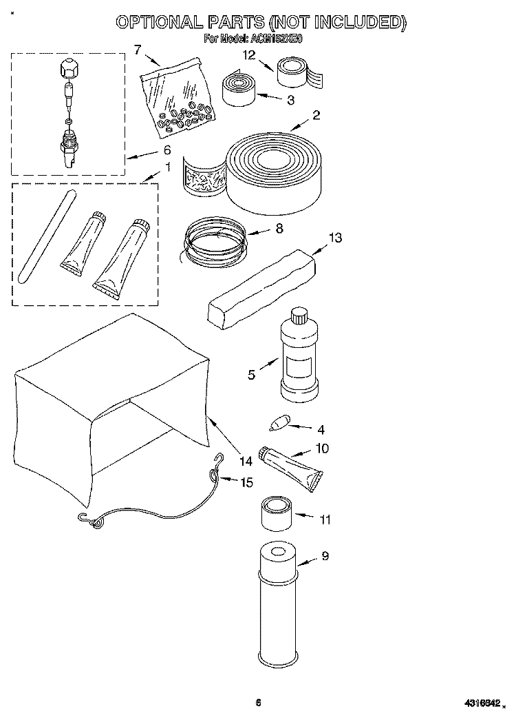 OPTIONAL Diagram and Parts List for ACM152XE0  Whirlpool Air Conditioner