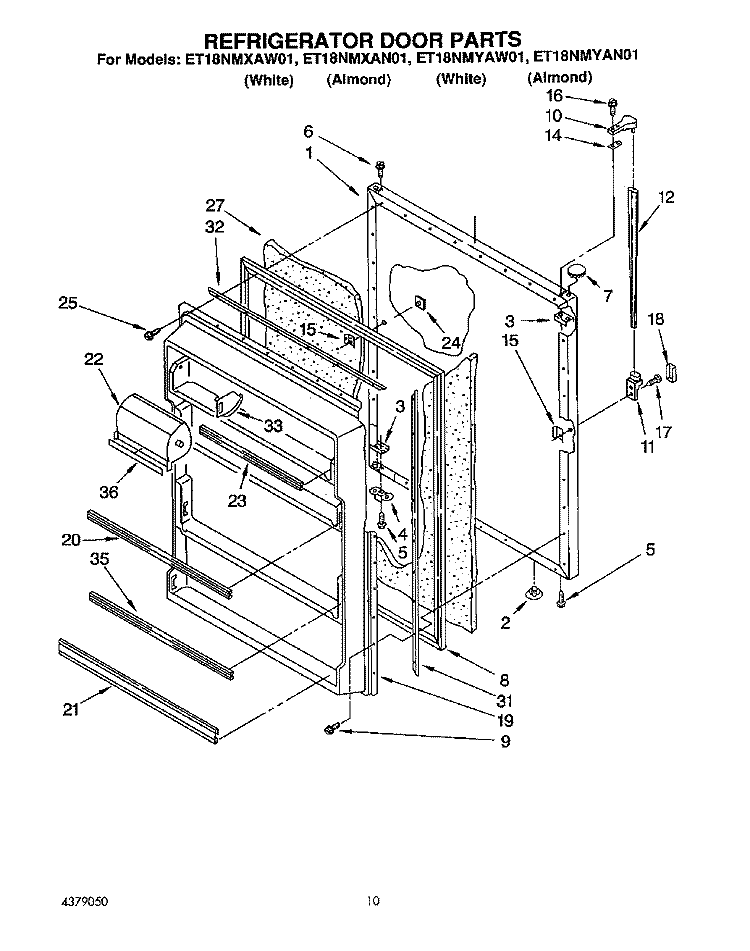REFRIGERATOR DOOR Diagram and Parts List for ET18NMYAN01  Whirlpool Refrigerator
