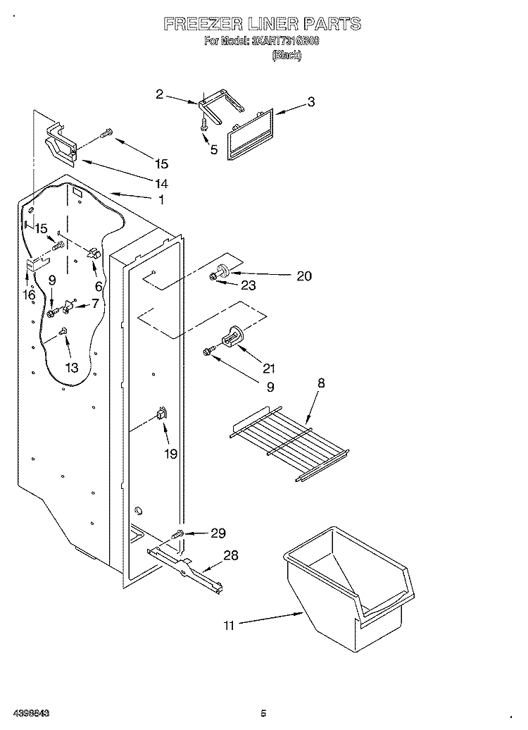 FREEZER LINER Diagram and Parts List for 3XART731GB00  Whirlpool Refrigerator