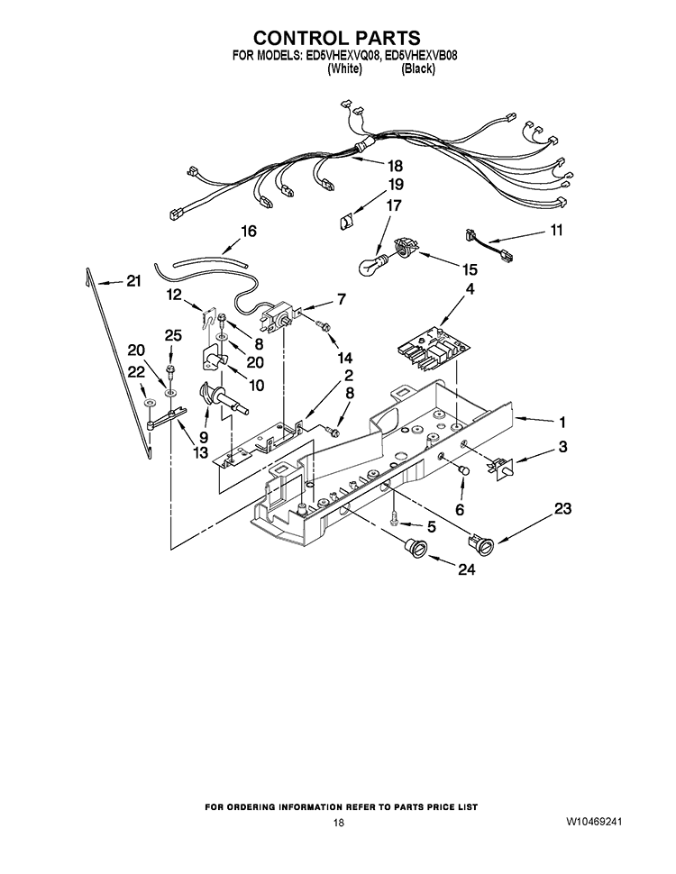 CONTROL PARTS Diagram and Parts List for ED5VHEXVB08  Whirlpool Refrigerator
