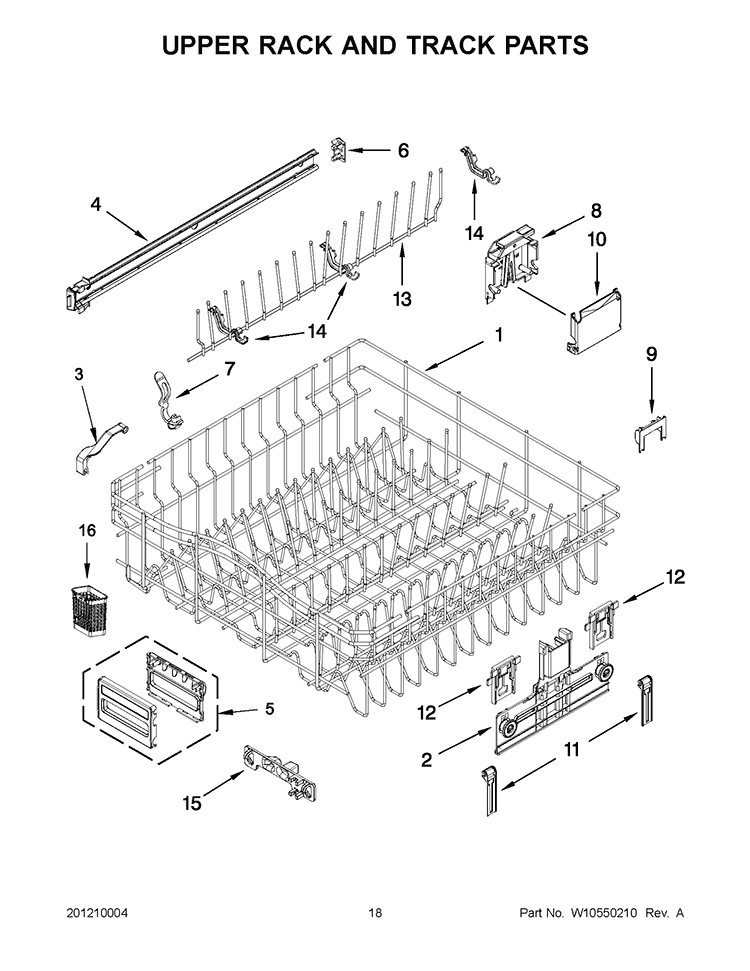 UPPER RACK AND TRACK PARTS Diagram and Parts List for KUDS30IBBT1  KitchenAid Dishwasher