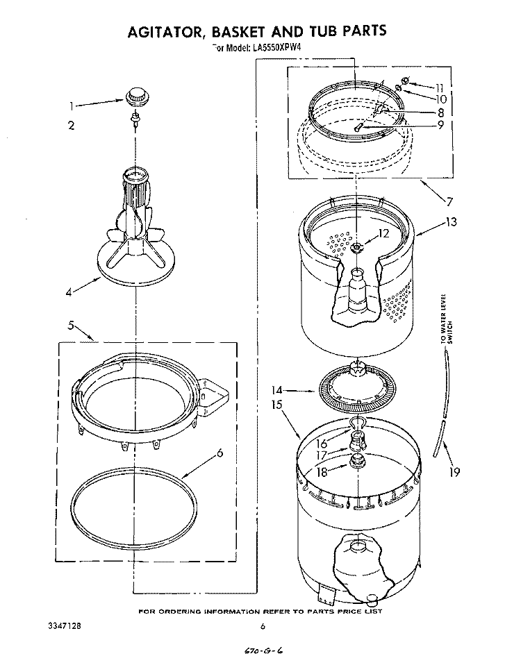 AGITATOR, BASKET AND TUB Diagram and Parts List for LA5550XPW4  Whirlpool Washer