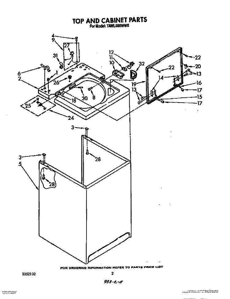 TOP AND CABINET, LITERATURE AND OPTIONAL Diagram and Parts List for TAWL680WG0  Whirlpool Washer
