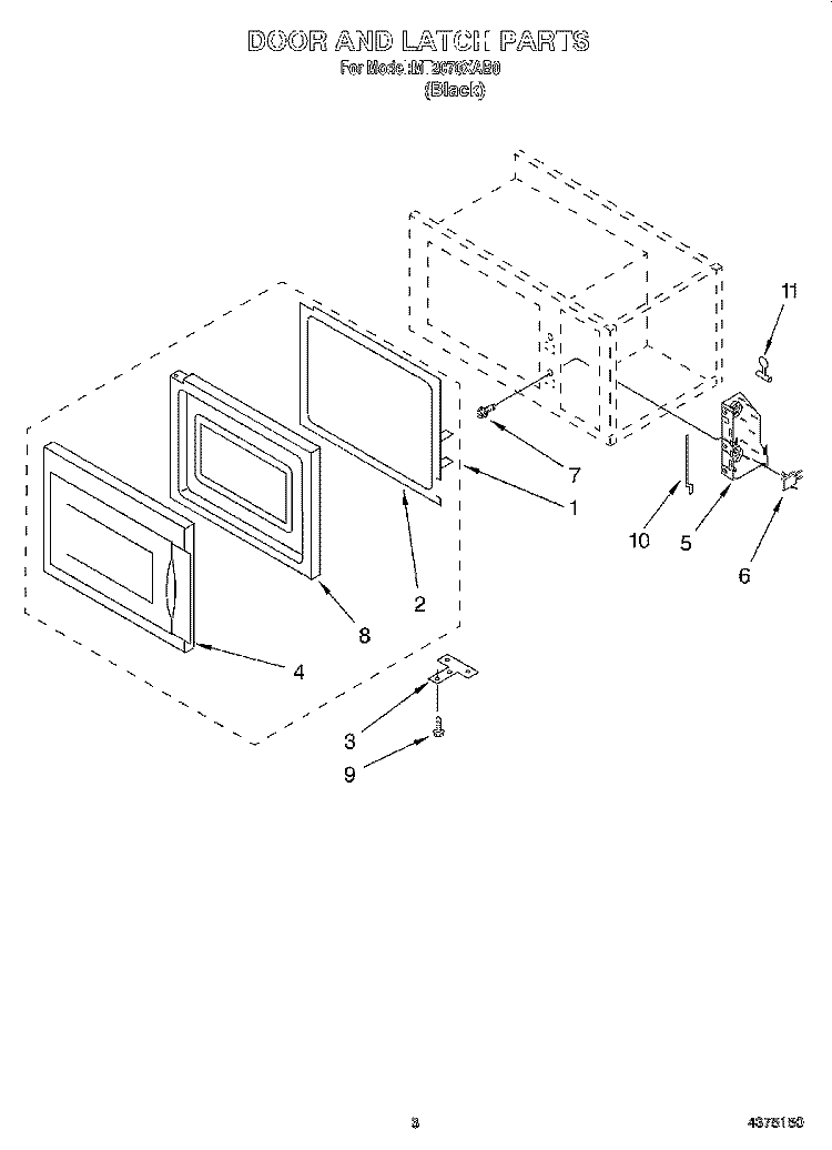 DOOR AND LATCH Diagram and Parts List for MT2070XAB0  Whirlpool Microwave