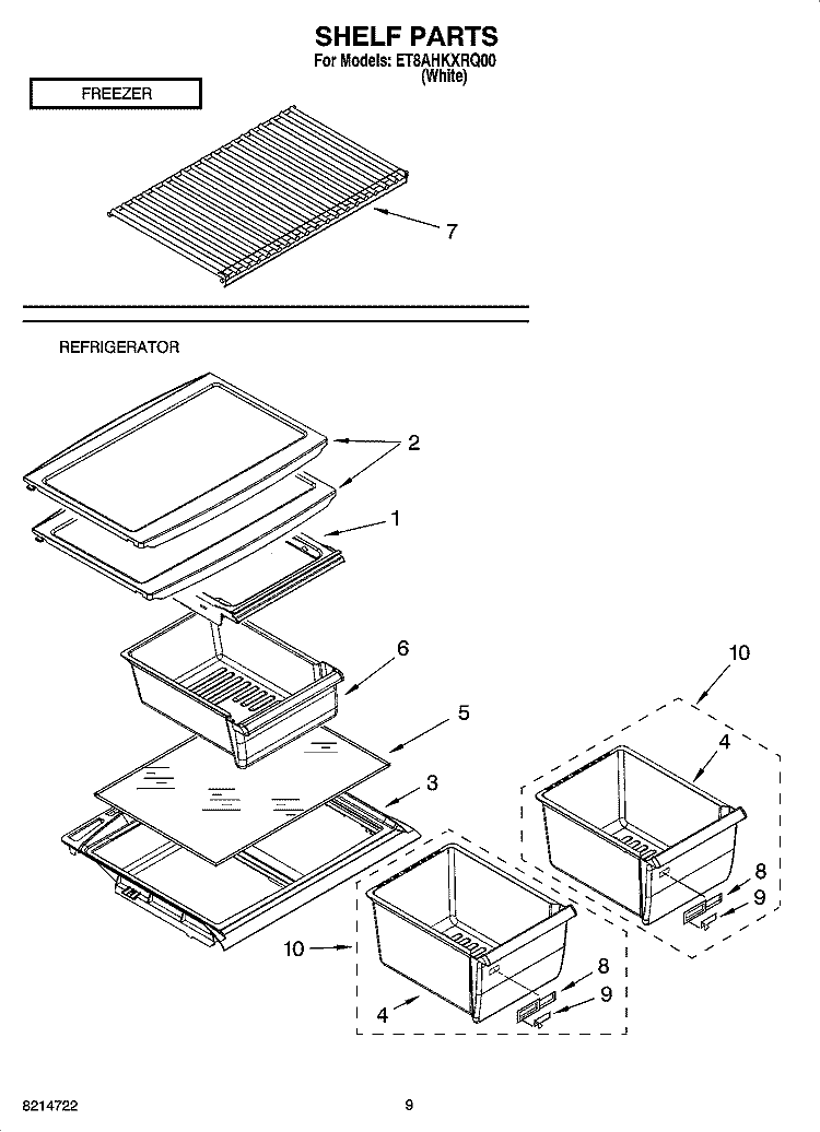SHELF PARTS, OPTIONAL PARTS Diagram and Parts List for ET8AHKXRQ00  Whirlpool Refrigerator