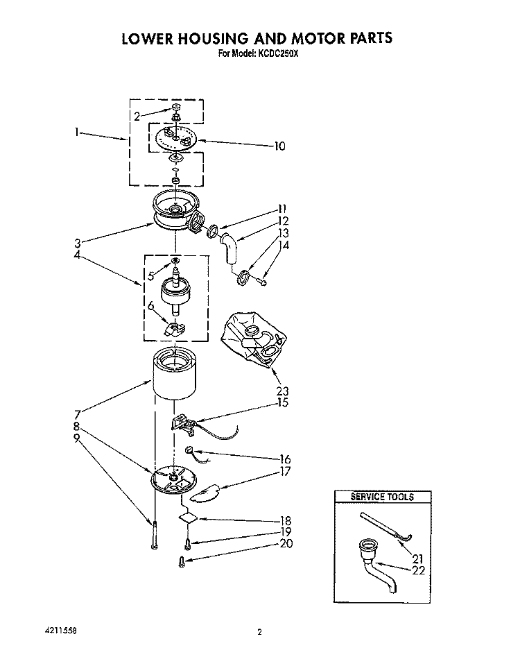 SECTION Diagram and Parts List for KCBC250X  KitchenAid Food Waste Disposer