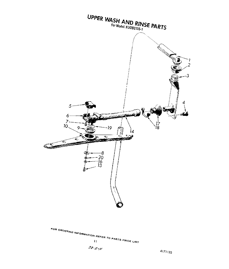 UPPER WASH AND RINSE Diagram and Parts List for KUDB210S1  KitchenAid Dishwasher